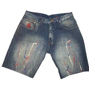 vintage Y2K Miskeen Originals splatter denim shorts hip hop streetwear size 34